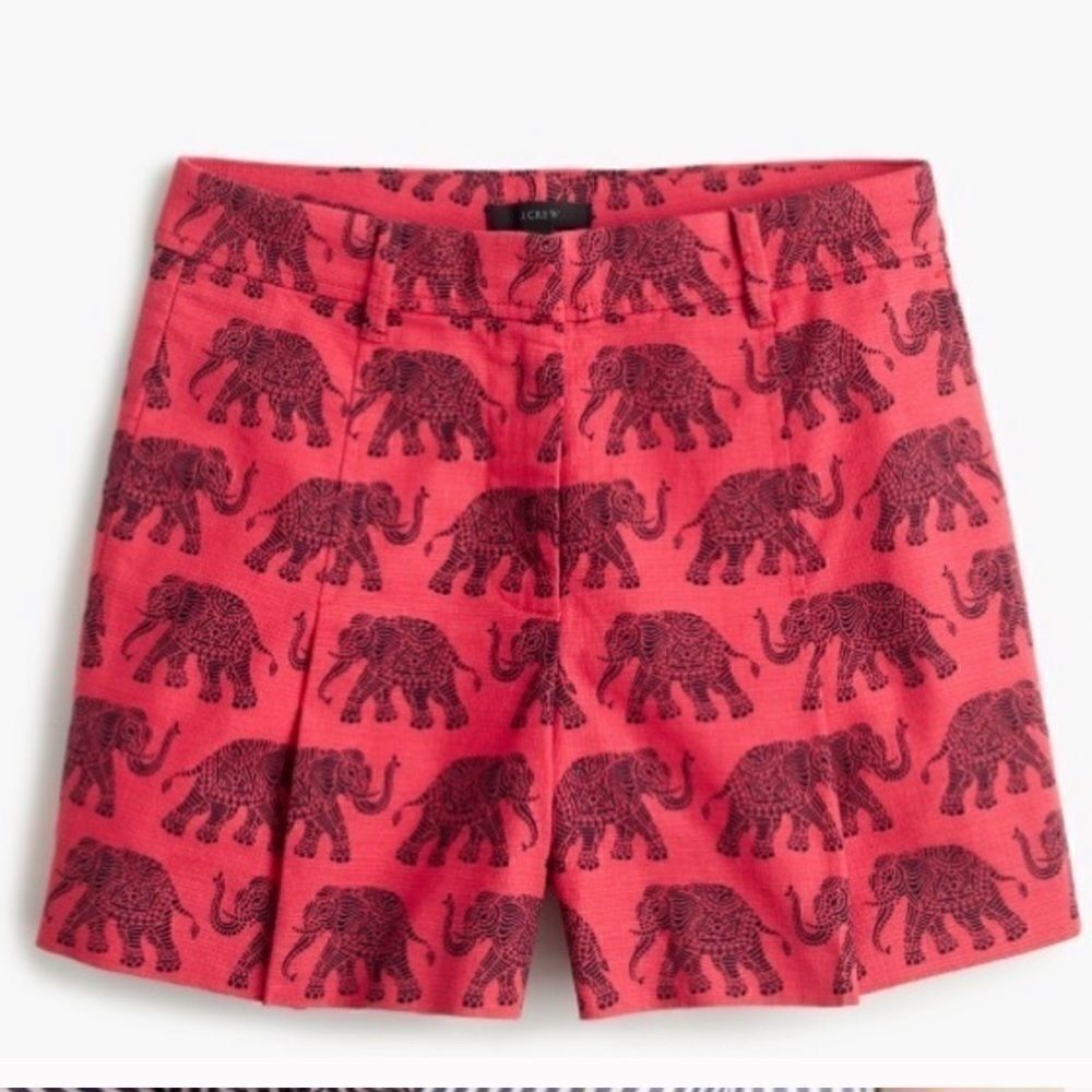 JCrew Coral Red Elephant Print High Waist Shorts - Picture 2 of 10